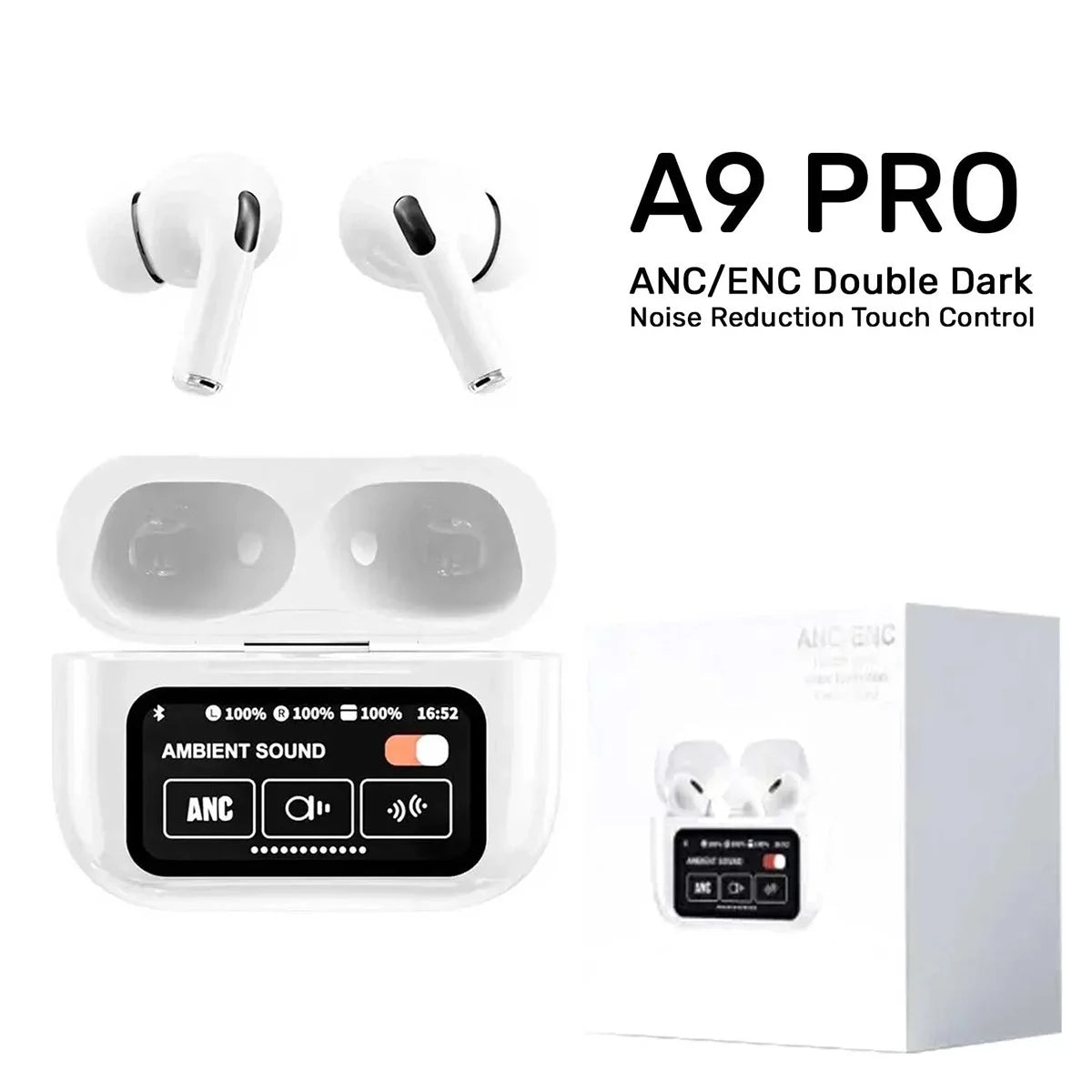 Smart Touchscreen Bluetooth Earbuds with LCD Display 360° Surround Sound 11mm Driver Noise Optimization Premium Audio Quality