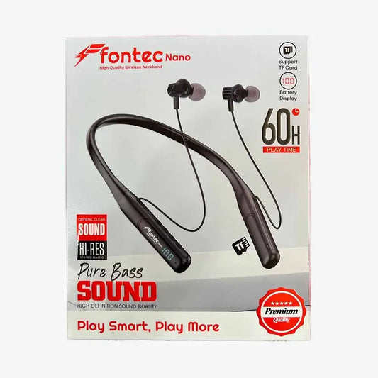 Fontec Nano Wireless Neckband Bluetooth 60 Hours Talk In-Ear Headphones – Stylish Neckband Earphones with SD Card Slot, Hi-Fi Stereo Sound, Built-in Mic & Long Battery – Comfortable Fontec Neckband Wireless Headphones for Music, Sports & Calls