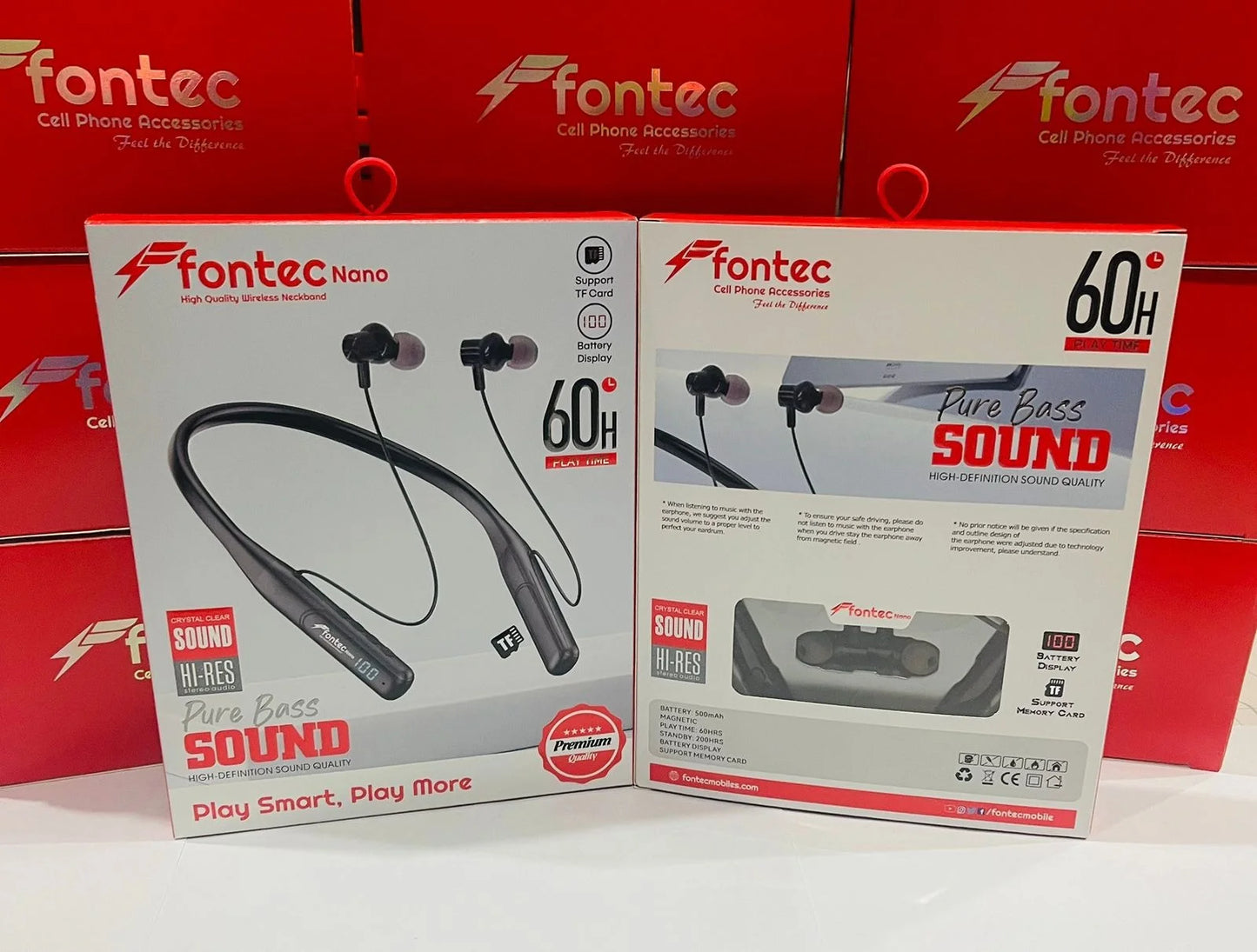 Fontec Nano Wireless Neckband Bluetooth 60 Hours Talk In-Ear Headphones – Stylish Neckband Earphones with SD Card Slot, Hi-Fi Stereo Sound, Built-in Mic & Long Battery – Comfortable Fontec Neckband Wireless Headphones for Music, Sports & Calls