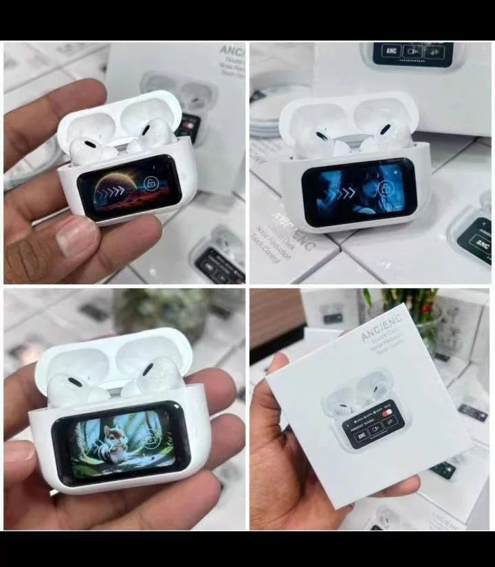 Smart Touchscreen Bluetooth Earbuds with LCD Display 360° Surround Sound 11mm Driver Noise Optimization Premium Audio Quality