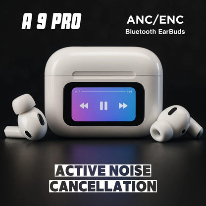 Smart Touchscreen Bluetooth Earbuds with LCD Display 360° Surround Sound 11mm Driver Noise Optimization Premium Audio Quality