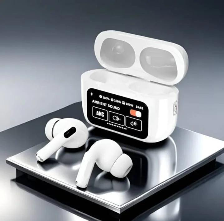 Smart Touchscreen Bluetooth Earbuds with LCD Display 360° Surround Sound 11mm Driver Noise Optimization Premium Audio Quality